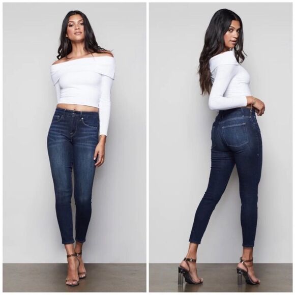 GOOD AMERICAN | Good Legs Crop Dark Wash Blue260 Skinny Jeans Women’s Size 0/25 - Picture 1 of 11